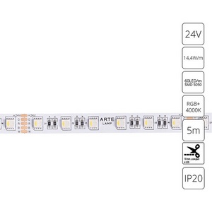 Светодиодная лента 5050 24V 14,4W/m RGB+W 4000К 5м Arte Lamp Tape A2406012-01-RGB4K