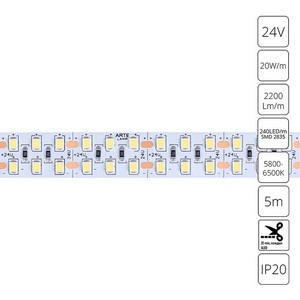 Светодиодная лента 2835 24V 20W/m 6000К 5м Arte Lamp Tape A2424015-03-6K