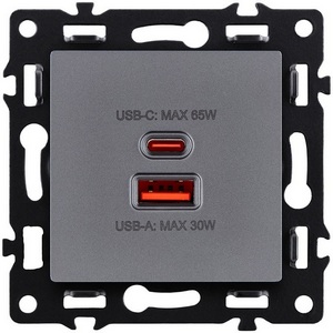 Розетка USB A+C 65W серый Kollinger Asthetik AS-024GY
