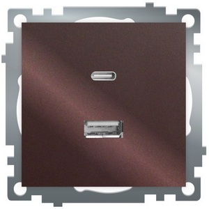 Розетка USB Type A+С (шоколад) Stekker Катрин 50057