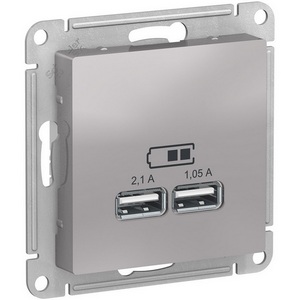 Розетка встраиваемая USBх2 (алюминий) Systeme Electric AtlasDesign ATN000333