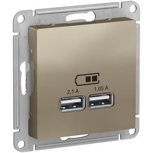 Розетка встраиваемая USBх2 (шампань) Systeme Electric AtlasDesign ATN000533