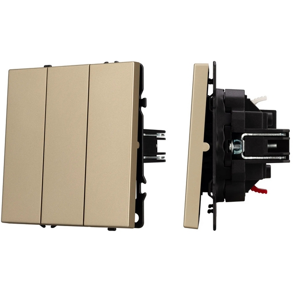 Механизм выключателя трехклавишный непроходной SWT-NOBE-MK03-SFPL-GD (230V, 10A) (Arlight, Золотой песок) 061798  фото