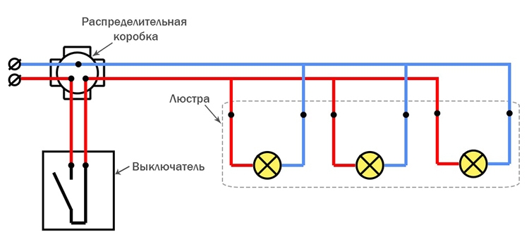 4 лампочки 2 выключателя схема